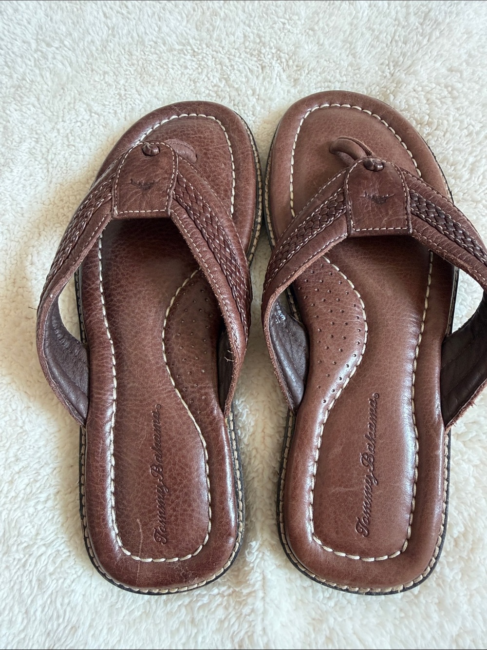 Tommy Bahama Brown Leather Men’s Flip-Flop Sandals/Brand new!